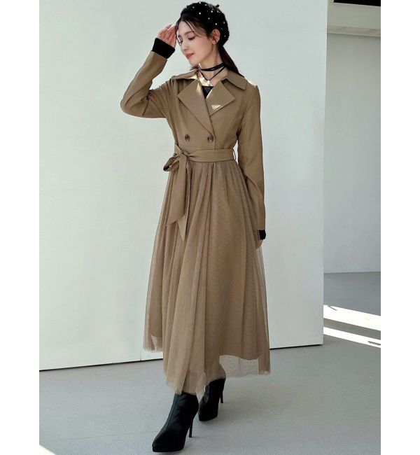 RESEXXY「チュールドッキングロングコート」|トレンチコート|