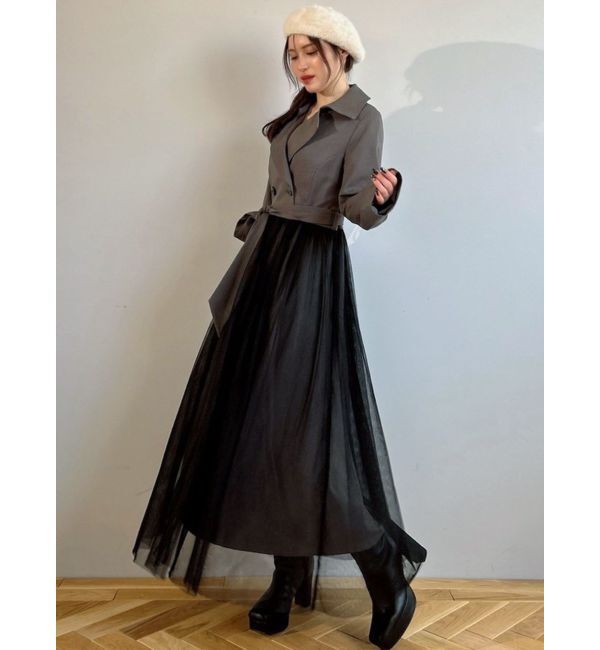 RESEXXY「チュールドッキングロングコート」|トレンチコート|