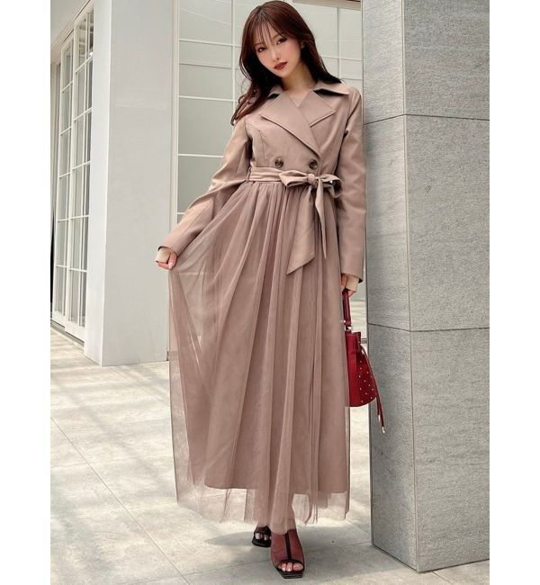 RESEXXY「チュールドッキングロングコート」|トレンチコート|