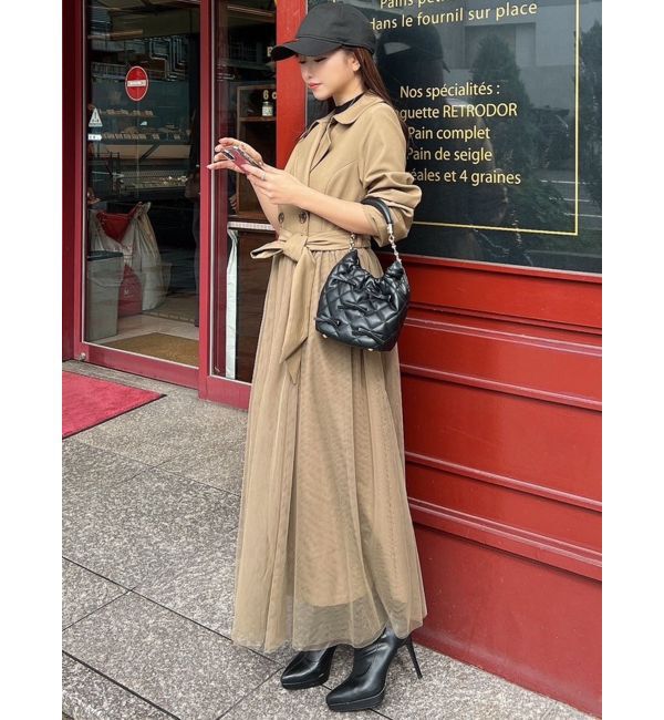 RESEXXY「チュールドッキングロングコート」|トレンチコート|