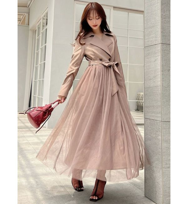 RESEXXY「チュールドッキングロングコート」|トレンチコート|