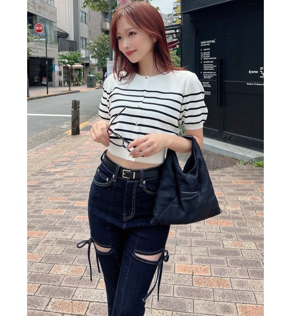 RESEXXY「クルーネックハーフスリーブニットカーデ」|カーディガン|