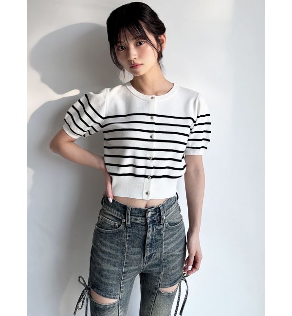 RESEXXY「クルーネックハーフスリーブニットカーデ」|カーディガン|