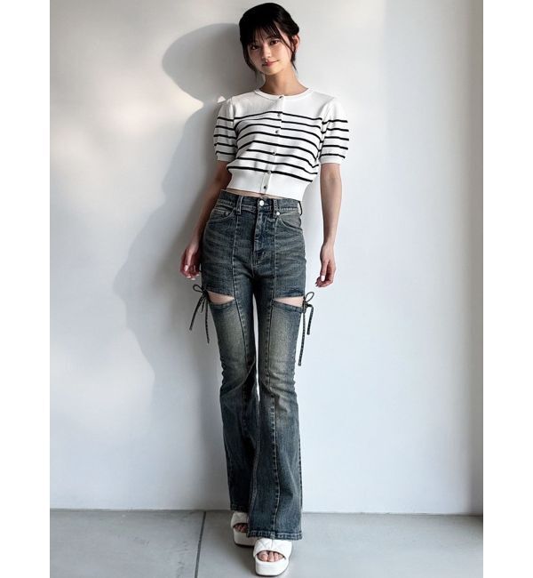 RESEXXY「クルーネックハーフスリーブニットカーデ」|カーディガン|