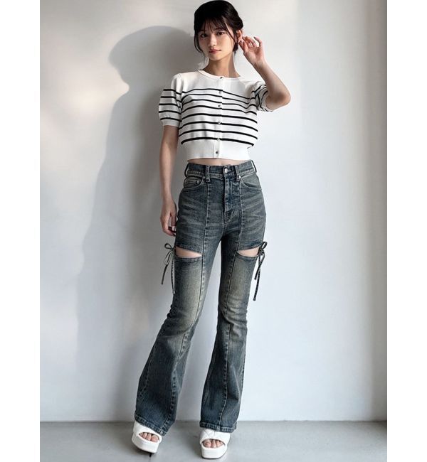 RESEXXY「クルーネックハーフスリーブニットカーデ」|カーディガン|