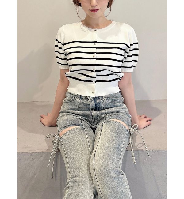 RESEXXY「クルーネックハーフスリーブニットカーデ」|カーディガン|