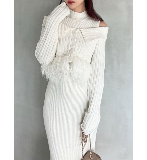 RESEXXY「フェザーヘムレイヤードニットワンピース」|ワンピース|ホワイト