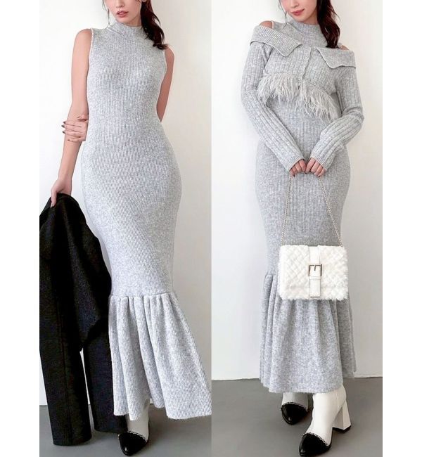 RESEXXY「フェザーヘムレイヤードニットワンピース」|ワンピース|グレー