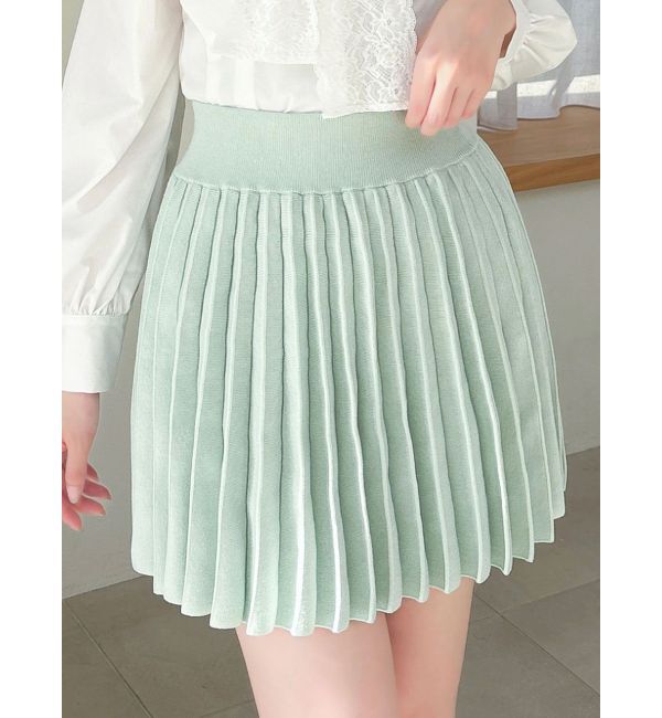 dazzlin「ニットプリーツミニスカート」|スカート|ミントグリーン
