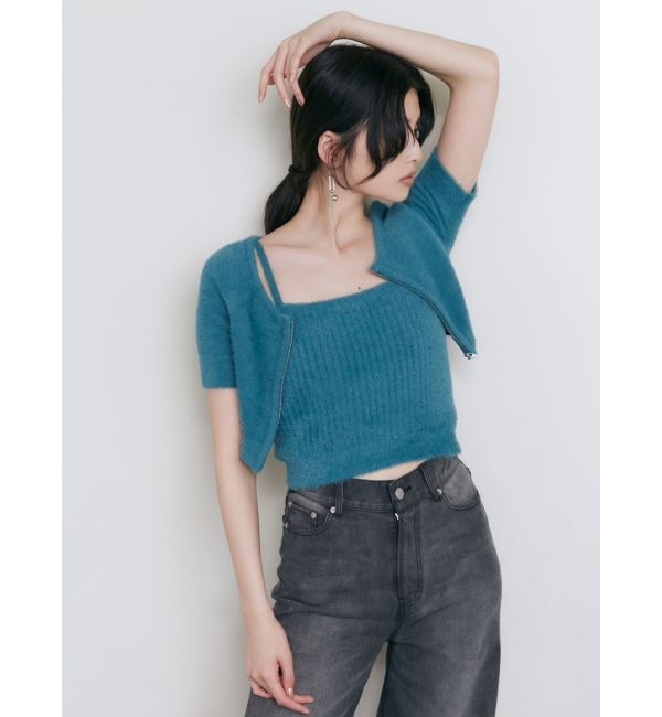 MURUA「シャギージップカーデ&times;キャミSET」|カーディガン|
