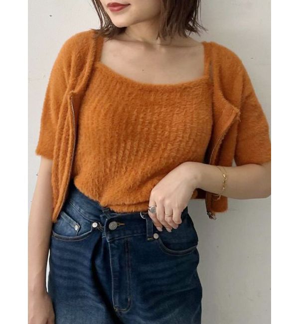 MURUA「シャギージップカーデ&times;キャミSET」|カーディガン|