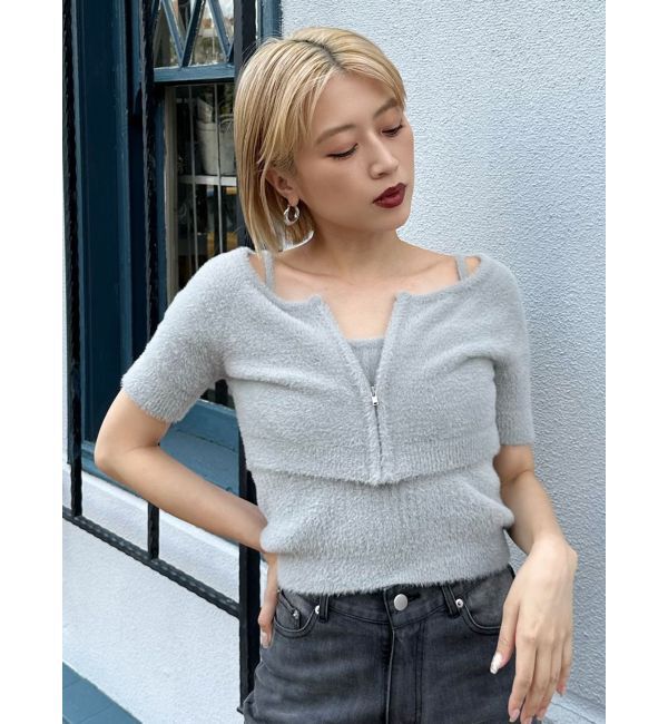 MURUA「シャギージップカーデ&times;キャミSET」|カーディガン|