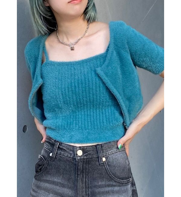 MURUA「シャギージップカーデ&times;キャミSET」|カーディガン|