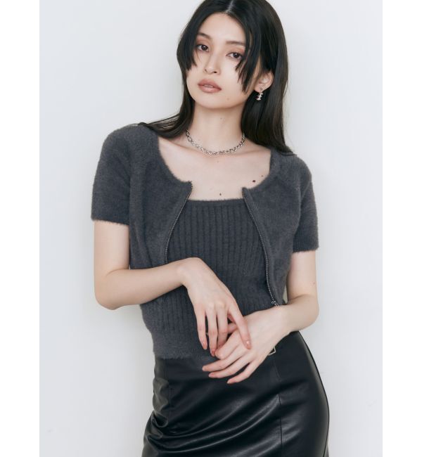 MURUA「シャギージップカーデ&times;キャミSET」|カーディガン|