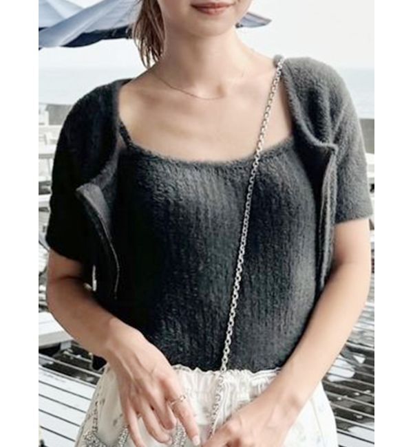 MURUA「シャギージップカーデ&times;キャミSET」|カーディガン|ダークグレー