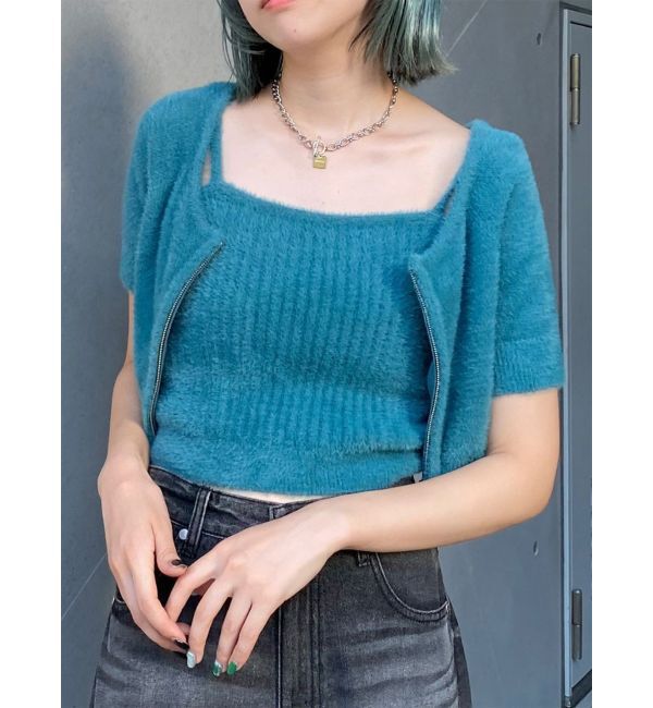 MURUA「シャギージップカーデ&times;キャミSET」|カーディガン|ブルー