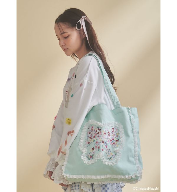 merry jenny「Dream Garden-tulip ribbon lace tote」|トートバッグ|ミントグリーン