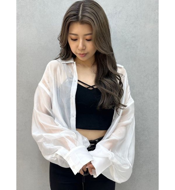 GYDA「シアーラインストーンショートシャツ」|シャツ・ブラウス|オフホワイト