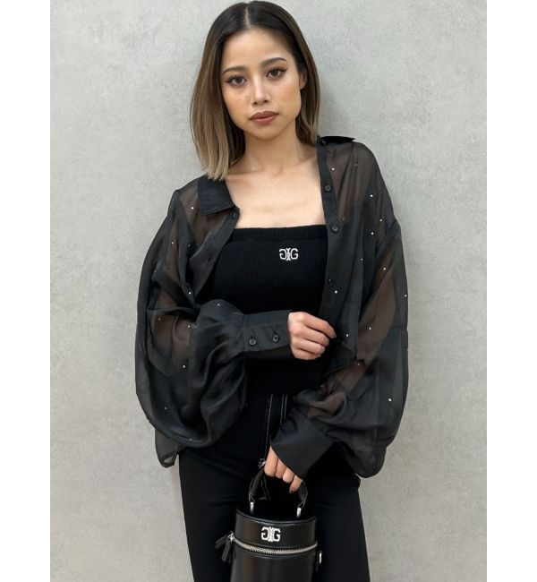 GYDA「シアーラインストーンショートシャツ」|シャツ・ブラウス|