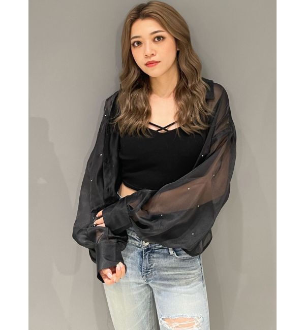 GYDA「シアーラインストーンショートシャツ」|シャツ・ブラウス|