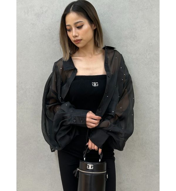 GYDA「シアーラインストーンショートシャツ」|シャツ・ブラウス|