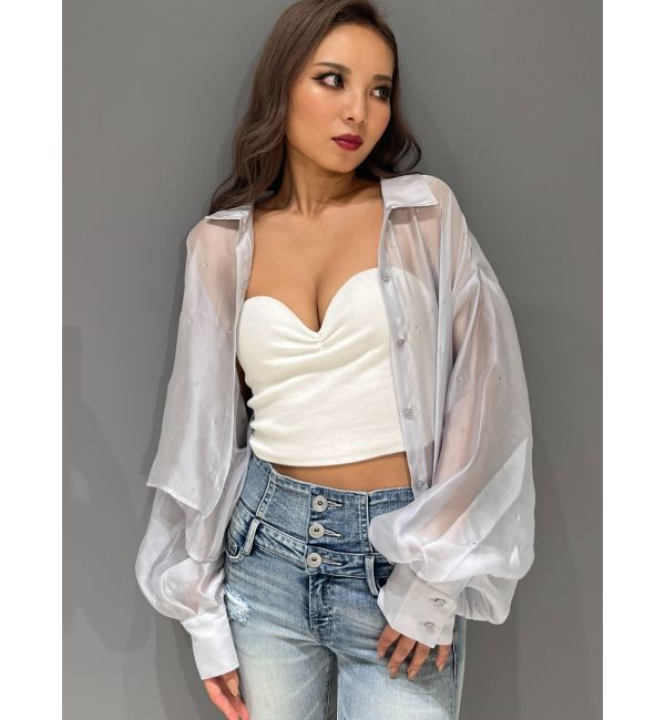 GYDA「シアーラインストーンショートシャツ」|シャツ・ブラウス|