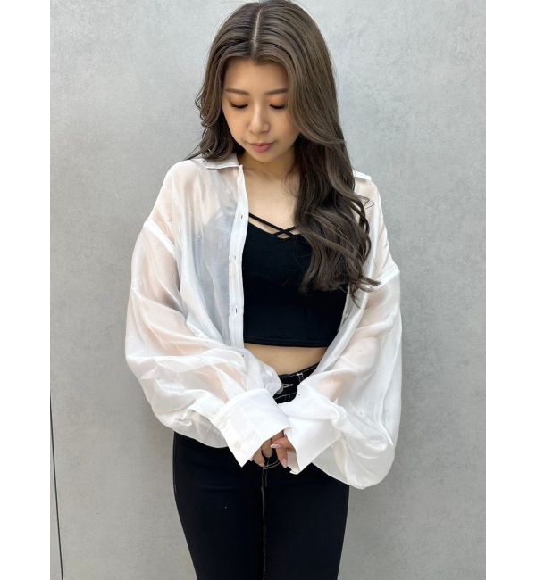 GYDA「シアーラインストーンショートシャツ」|シャツ・ブラウス|