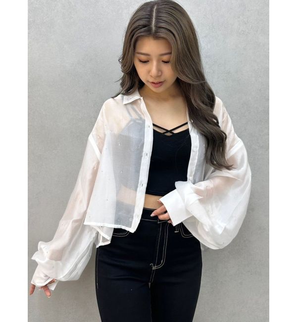 GYDA「シアーラインストーンショートシャツ」|シャツ・ブラウス|