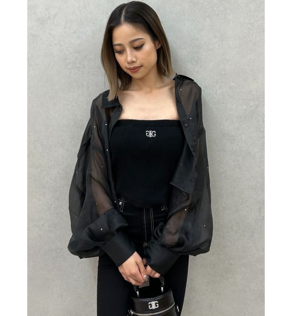 GYDA「シアーラインストーンショートシャツ」|シャツ・ブラウス|