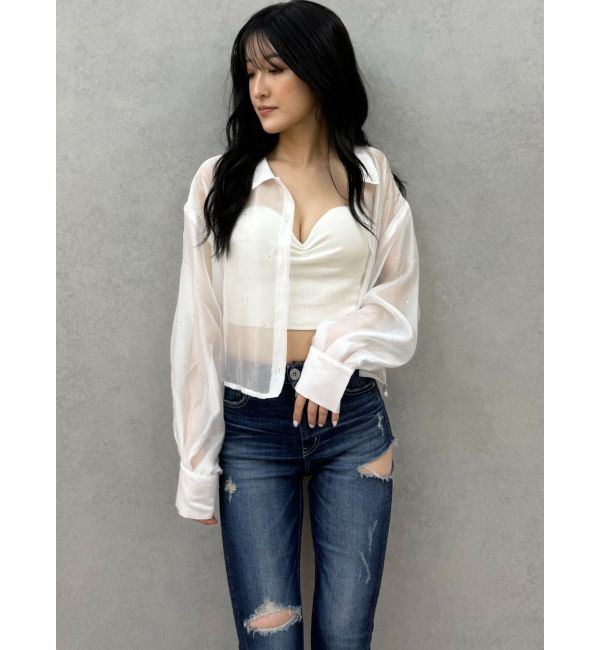 GYDA「シアーラインストーンショートシャツ」|シャツ・ブラウス|