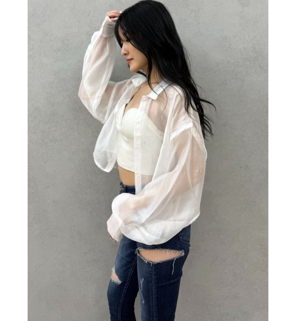 GYDA「シアーラインストーンショートシャツ」|シャツ・ブラウス|