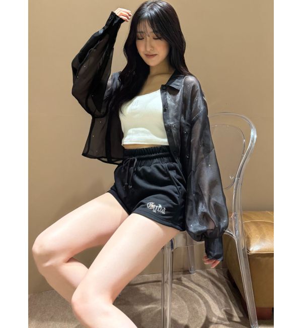 GYDA「シアーラインストーンショートシャツ」|シャツ・ブラウス|