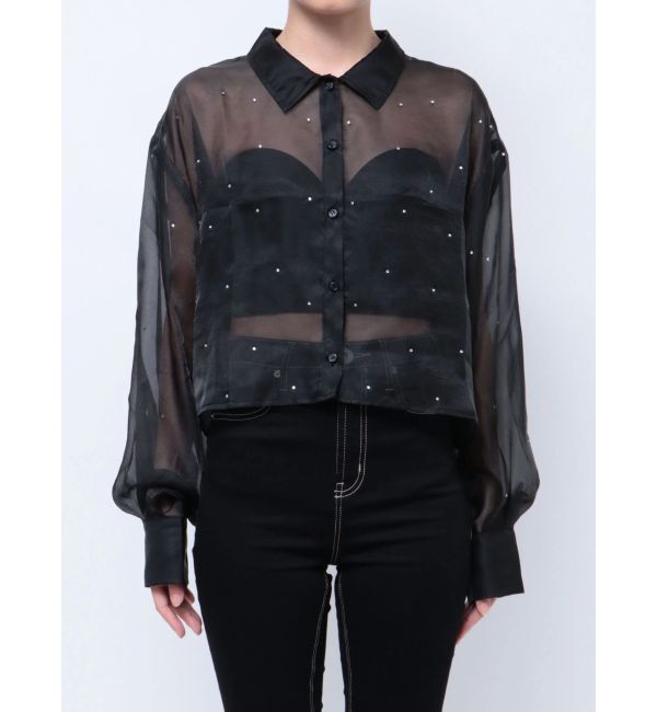 GYDA「シアーラインストーンショートシャツ」|シャツ・ブラウス|