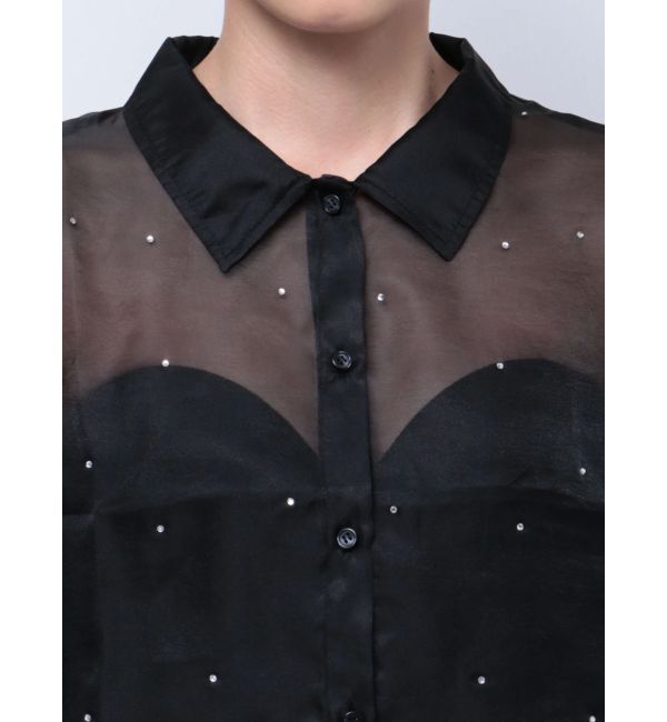 GYDA「シアーラインストーンショートシャツ」|シャツ・ブラウス|