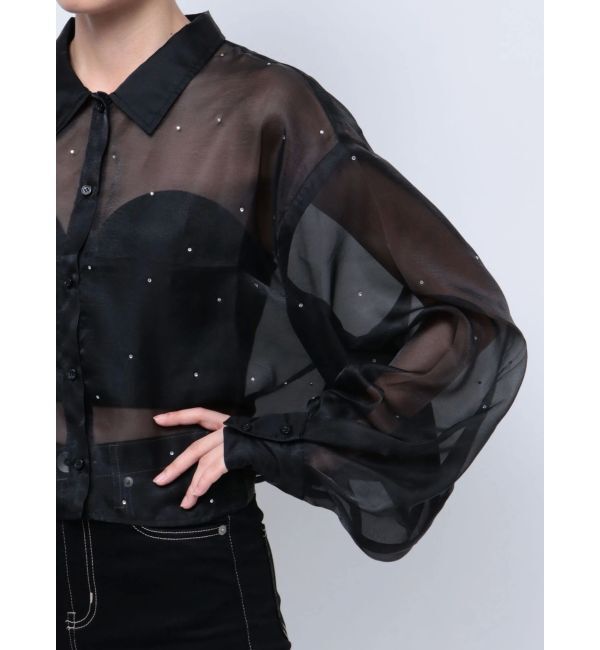 GYDA「シアーラインストーンショートシャツ」|シャツ・ブラウス|