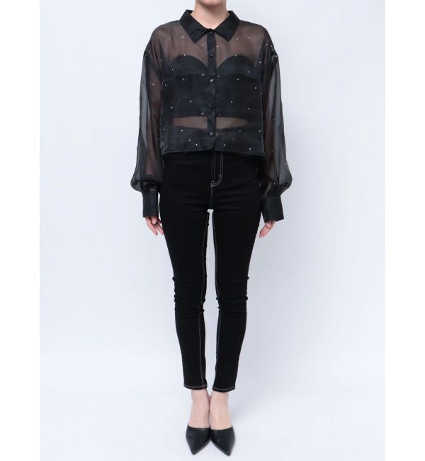 GYDA「シアーラインストーンショートシャツ」|シャツ・ブラウス|