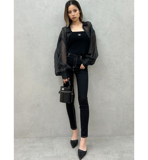 GYDA「シアーラインストーンショートシャツ」|シャツ・ブラウス|