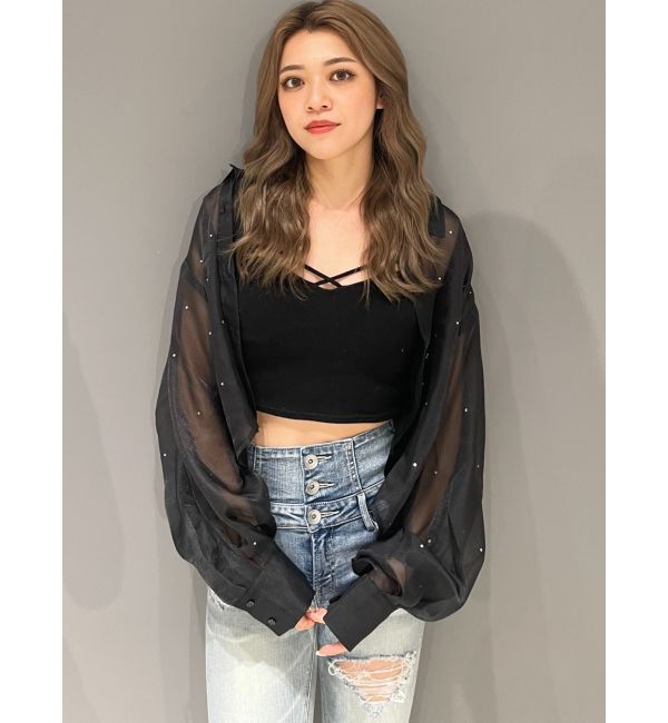 GYDA「シアーラインストーンショートシャツ」|シャツ・ブラウス|