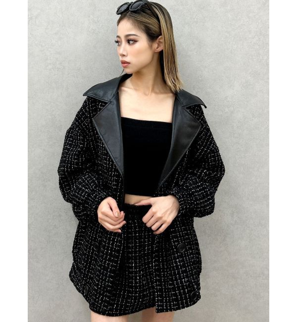GYDA「ツイード異素材ライダースジャケット【SETUP着用可】」|ライダースジャケット|