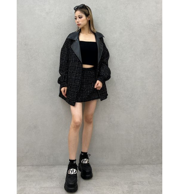 GYDA「ツイード異素材ライダースジャケット【SETUP着用可】」|ライダースジャケット|