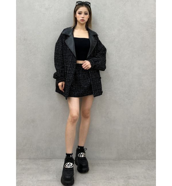 GYDA「ツイード異素材ライダースジャケット【SETUP着用可】」|ライダースジャケット|