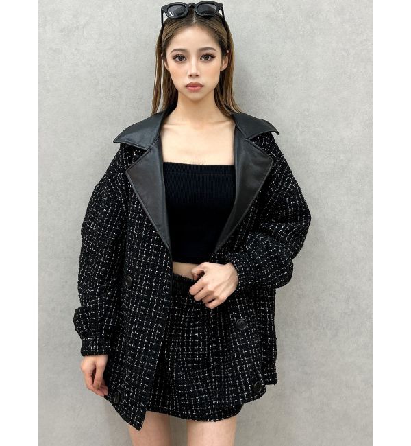 GYDA「ツイード異素材ライダースジャケット【SETUP着用可】」|ライダースジャケット|ブラック