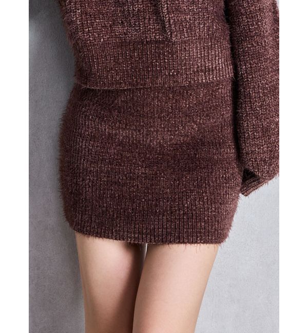 GYDA「シャギーニットタイトミニスカートライクショートパンツ」|スカート|ブラウン