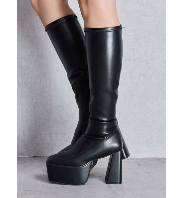 GYDA「ストレッチチャンキーブーツ」|ロングブーツ|ブラック