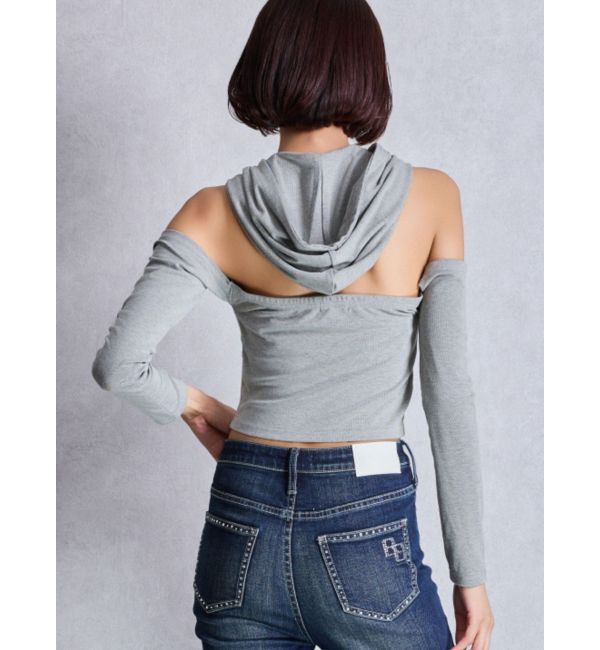 GYDA「GGフードショルダーオープンデザインショートトップス」|Tシャツ・カットソー|