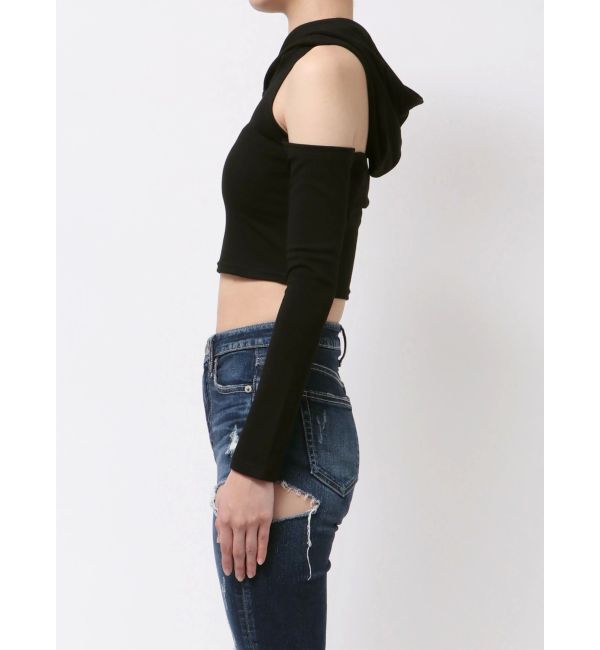 GYDA「GGフードショルダーオープンデザインショートトップス」|Tシャツ・カットソー|