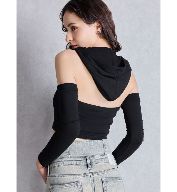 GYDA「GGフードショルダーオープンデザインショートトップス」|Tシャツ・カットソー|