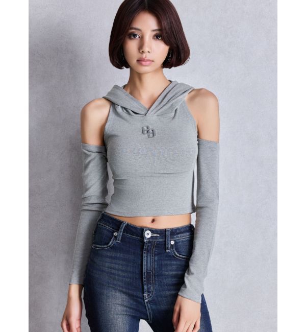 GYDA「GGフードショルダーオープンデザインショートトップス」|Tシャツ・カットソー|