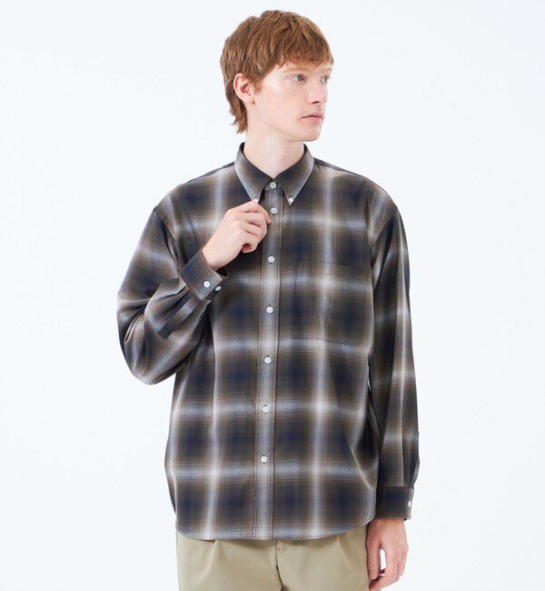 MACKINTOSH PHILOSOPHY「長袖オーバーサイズボタンダウンシャツ オンブレチェック」|シャツ・ブラウス|ダークブラウン