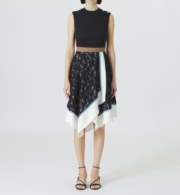  「【手洗い可】レースカラーブロックワンピース」|ワンピース|